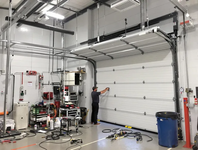 Castle Rock Garage Door Repair certified technician performing commercial door repair at a Castle Rock business facility