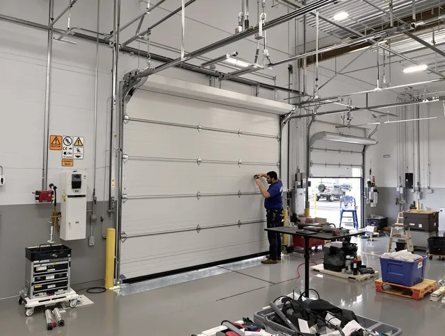 Commercial garage door repair being performed by Castle Rock Garage Door Repair expert in Castle Rock