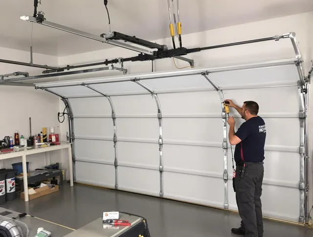 Castle Rock Garage Door Repair certified technician performing overhead door system repair in Castle Rock